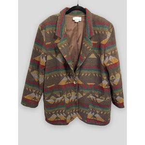 Vintage Kenneth Mitchell Blazer Womens 12 Aztec Southwestern Wool Blend Jacket